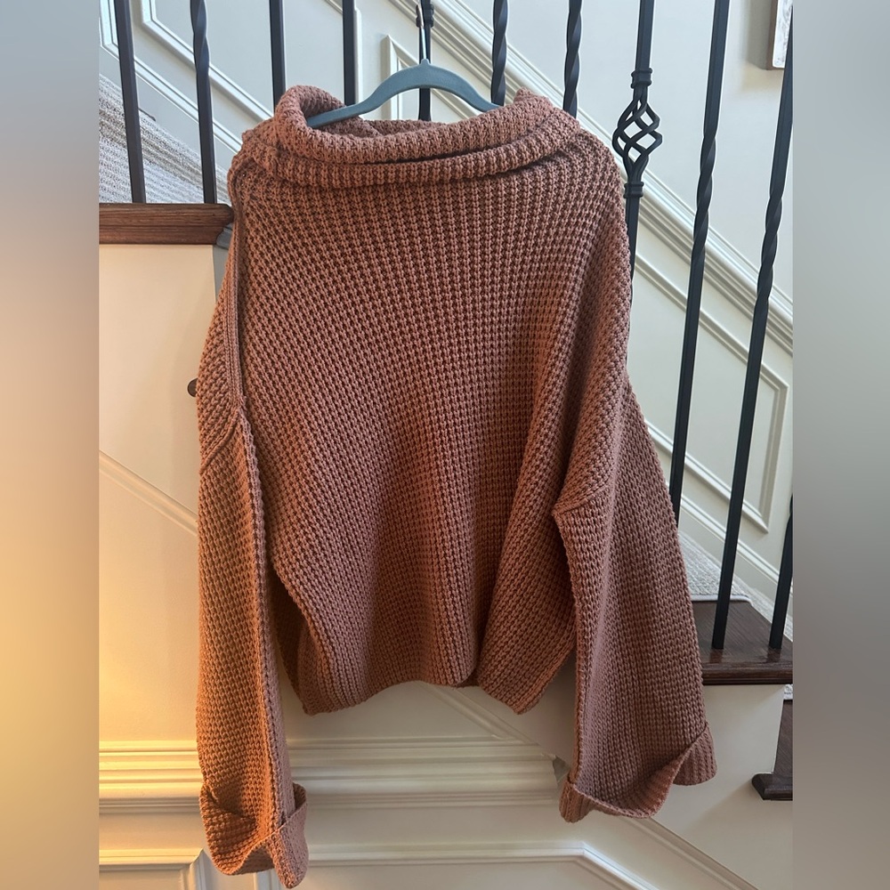 Free People Brown Cowl Neck Sweater